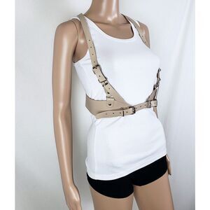 Leather Under-Bust Chest Harness Beige Size S/M Festival Cosplay Renaissance